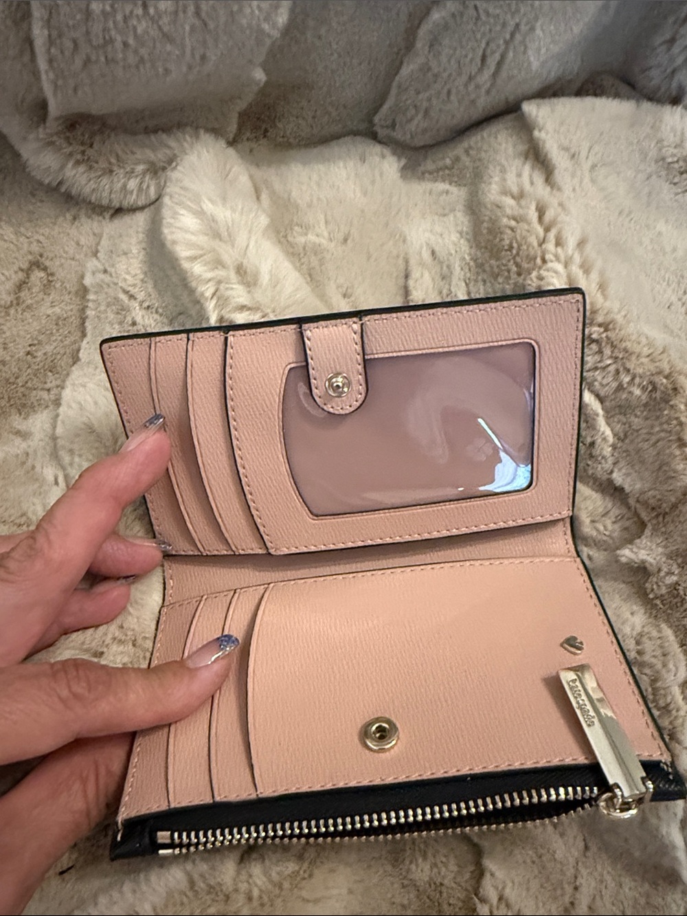 kate spade Black Saffiano Leather Zip Card Case with Gold Logo - Picture 3 of 4